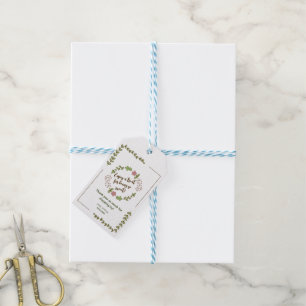 Green Leaves Pink Flower Bridal Shower Gift Tags