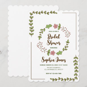 Green Leaves Pink Flower Bridal Shower Invitation