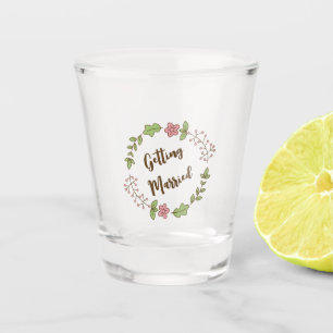 Green Leaves Pink Flower Bridal Shower Shot Glass