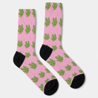 Green Leaves Pink Socks