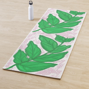 Green Leaves Pink Watercolor Yoga Mat