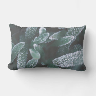 Green Leaves Plant Grass Frozen Frost Lumbar Cushion