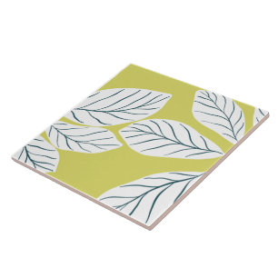 Green leaves print ceramic tile