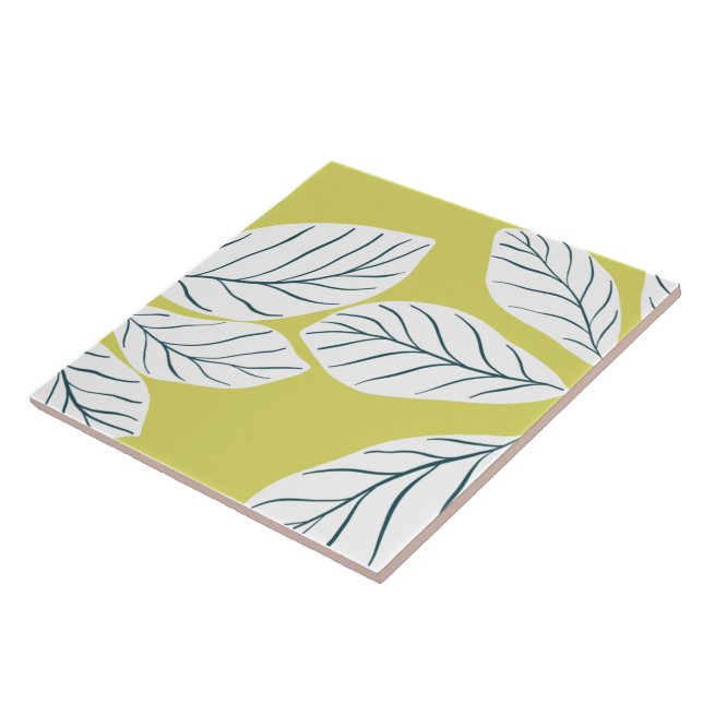 Green leaves print  ceramic tile (Side)
