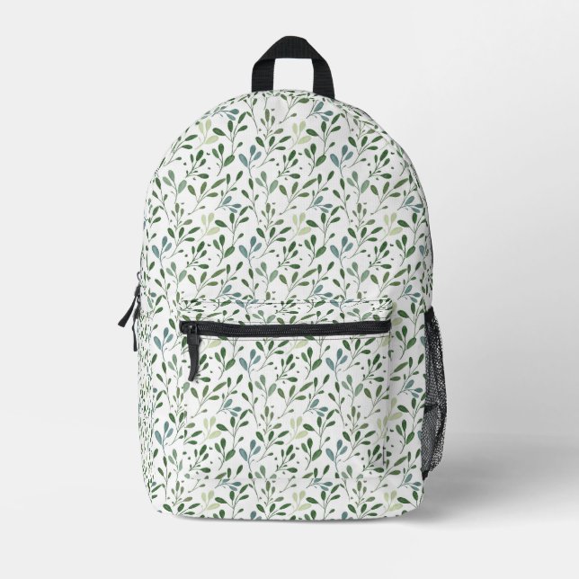 Green leaves printed backpack (Front)