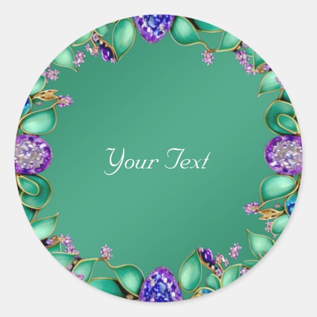 Green Leaves Purple Gemstone Classic Round Sticker (Front)