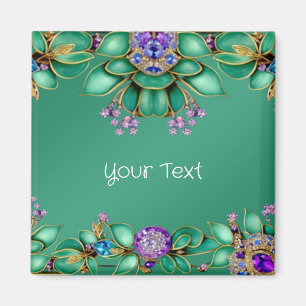 Green Leaves Purple Gemstones Magnet