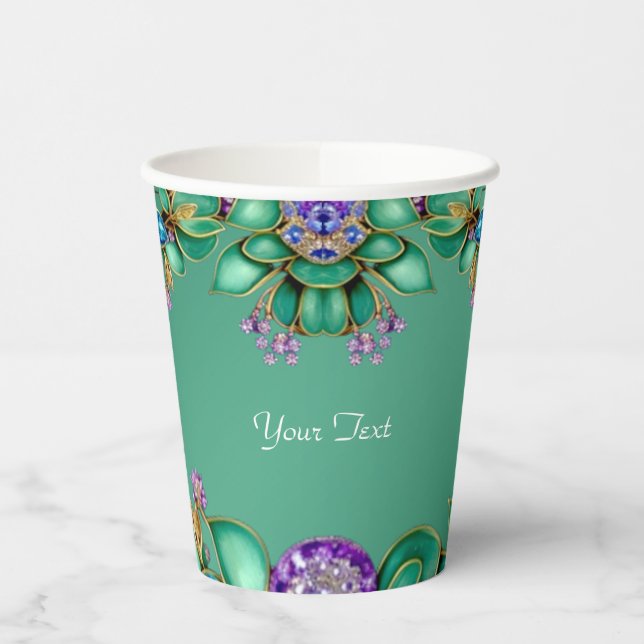 Green Leaves Purple Gemstones Paper Cups (Left)