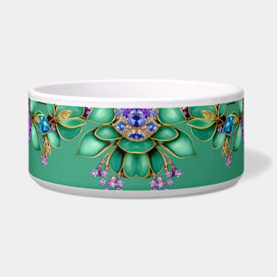 Green Leaves Purple Gemstones Pet Bowl