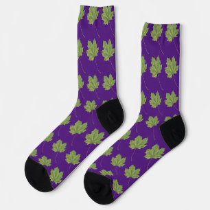 Green Leaves Purple  Socks