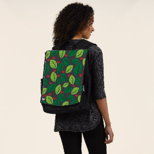 Green Leaves, Red Berries, Pattern Of Leaves Backpack