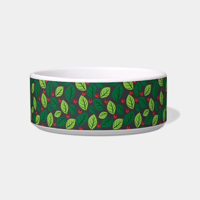 Green Leaves, Red Berries, Pattern Of Leaves Bowl (Front)