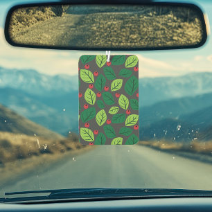 Green Leaves, Red Berries, Pattern Of Leaves Car Air Freshener