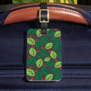 Green Leaves, Red Berries, Pattern Of Leaves Luggage Tag