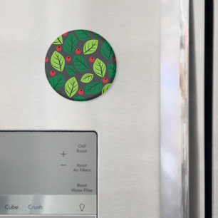 Green Leaves, Red Berries, Pattern Of Leaves Magnet