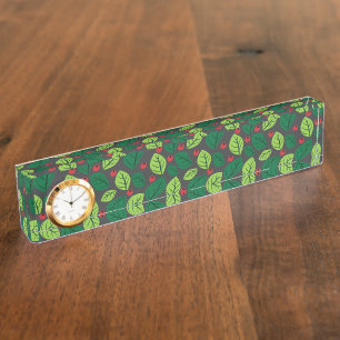 Green Leaves, Red Berries, Pattern Of Leaves Nameplate