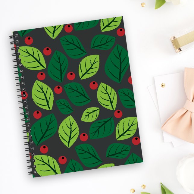 Green Leaves, Red Berries, Pattern Of Leaves Notebook (Creator Uploaded)