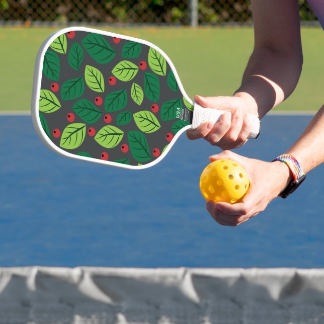Green Leaves, Red Berries, Pattern Of Leaves Pickleball Paddle (Insitu)