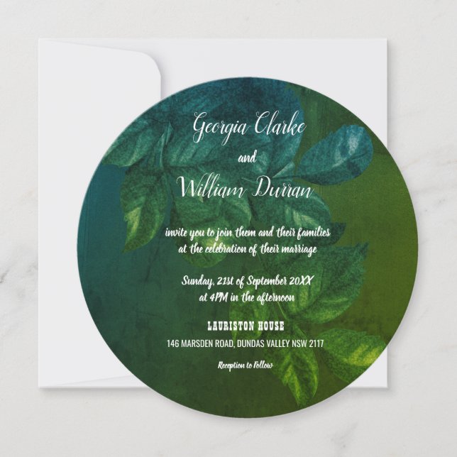 Green Leaves Rustic Vintage Wedding Invitation (Front)