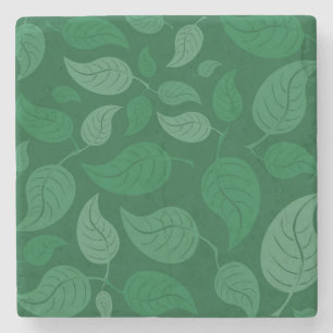 Green leaves stone coaster