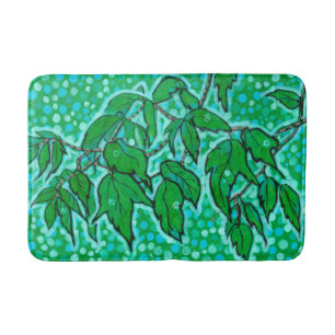 Green Leaves Summer Nature Floral Art Sketch Bath Mat