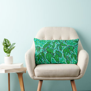 Green Leaves Summer Nature Floral Art Sketch Lumbar Cushion