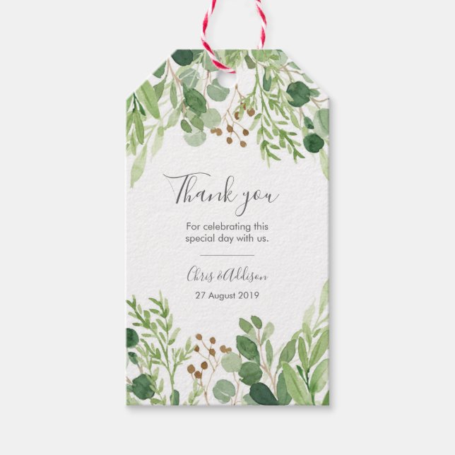 Green leaves thank you favour tags (Front)