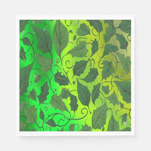 Green Leaves & Vines on Green Gradient Background Napkin (Front)
