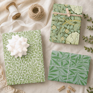 Green Leaves Vintage Morris Patterns Oak Willow Wrapping Paper Sheet