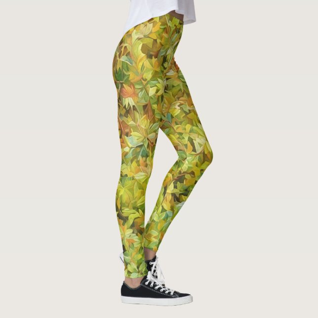 Green Leaves Watercolor Art Leggings (Right)