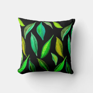 Green Leaves watercolor environmental Cushion