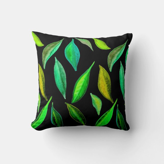 Green Leaves watercolor environmental Cushion (Front)
