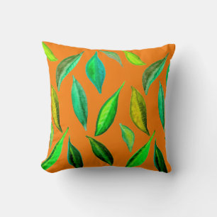 Green Leaves watercolor environmental Cushion