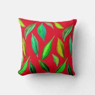 Green Leaves watercolor environmental Cushion