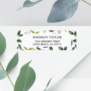 Green Leaves Watercolor Pattern Return Address Label