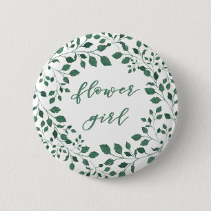 Green leaves watercolor wreath Flower girl 6 Cm Round Badge