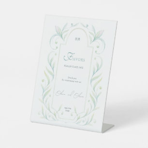 Green Leaves Wedding Favours Pedestal Sign