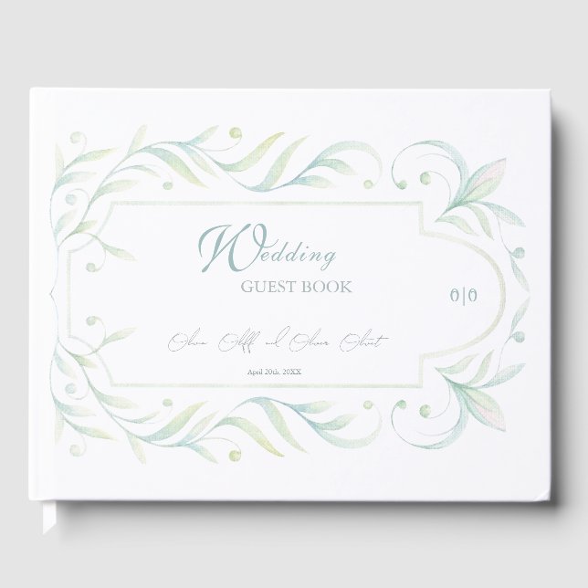 Green Leaves Wedding  Guest Book (Front)