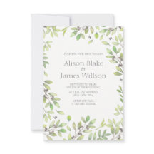 Green leaves wedding invitation