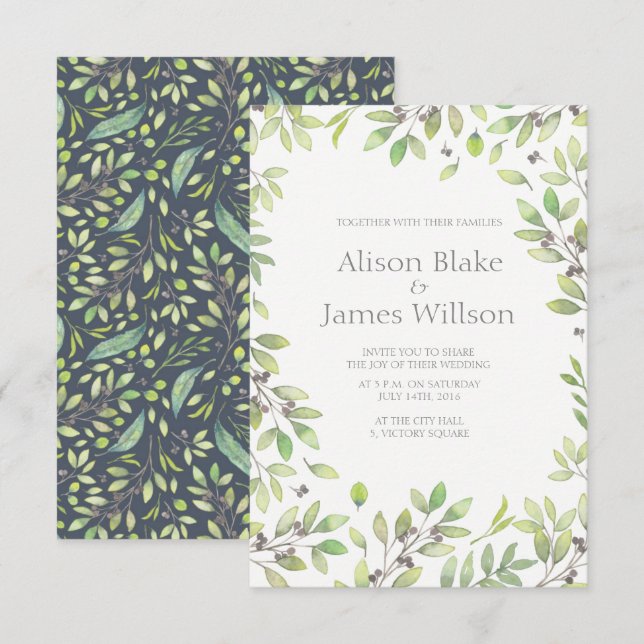 Green leaves wedding invitation (Front/Back)
