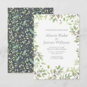 Green leaves wedding invitation
