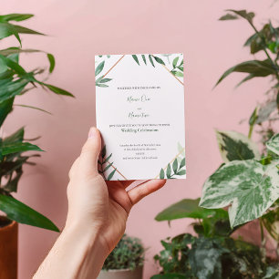 Green leaves wedding invitation