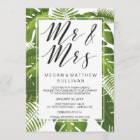 Green leaves wedding invitation card | Mr and Mrs