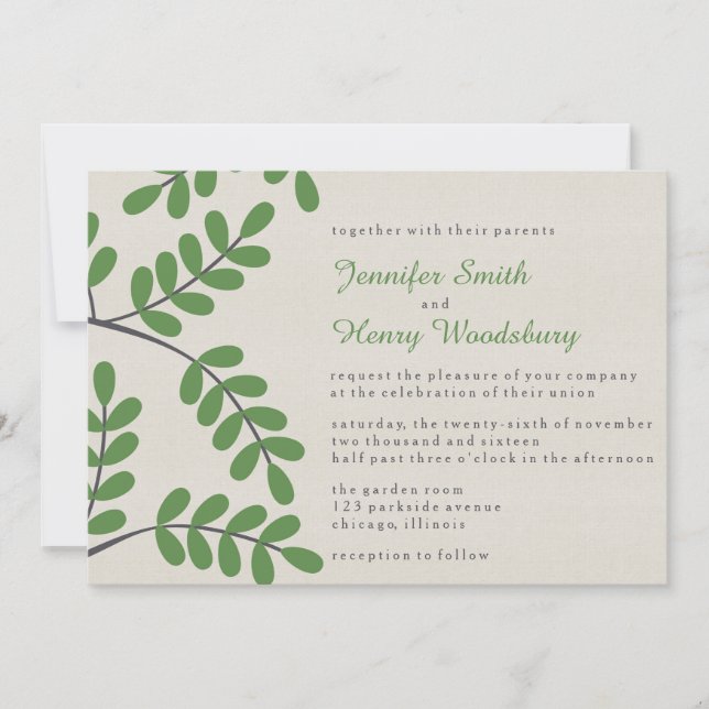 Green Leaves Wedding Invitations (Front)