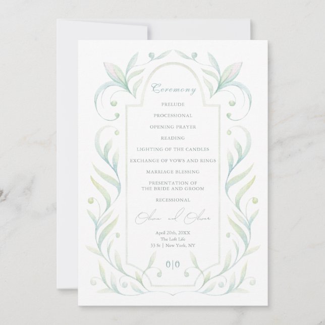 Green Leaves Wedding Program (Front)