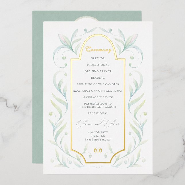 Green Leaves Wedding Program (Front/Back)