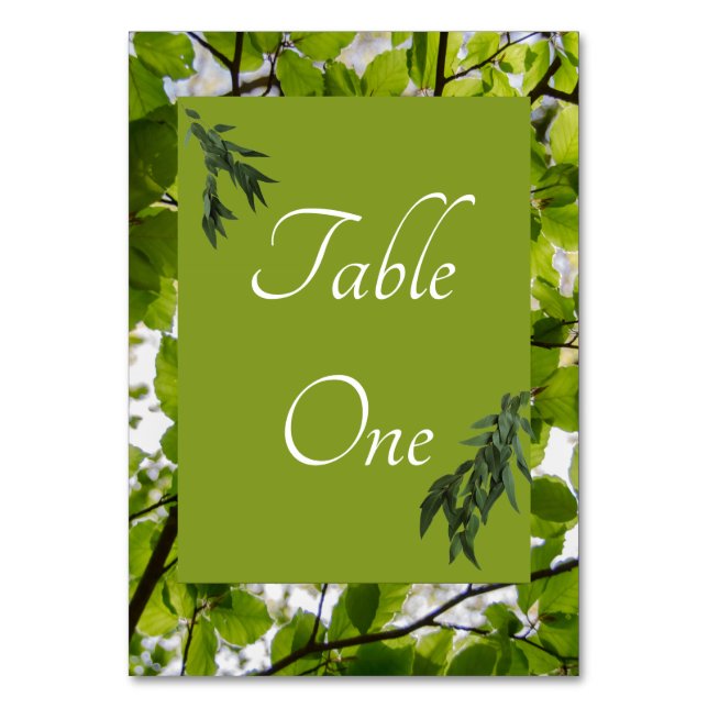 Green Leaves Wedding Table Numbers (Front)