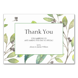 Green leaves wedding thank you card
