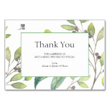 Green leaves wedding thank you card