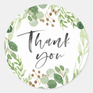 Green leaves wedding Thank you stickers